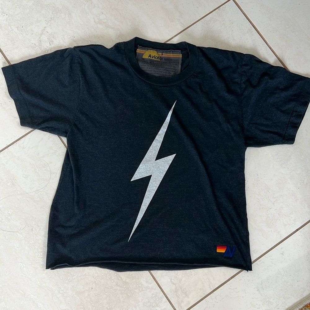 Aviator Nation lighting bolt dark gray t-shirt size small